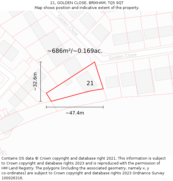 21, GOLDEN CLOSE, BRIXHAM, TQ5 9QT: Plot and title map