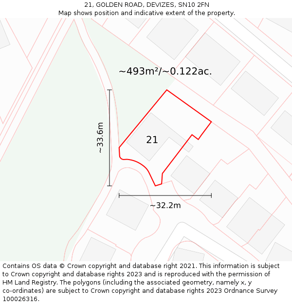 21, GOLDEN ROAD, DEVIZES, SN10 2FN: Plot and title map