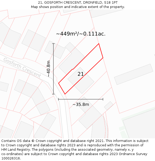 21, GOSFORTH CRESCENT, DRONFIELD, S18 1PT: Plot and title map