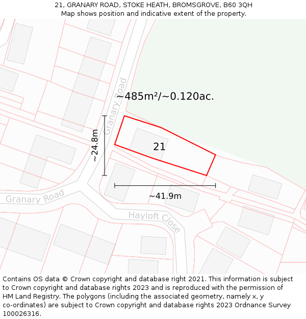 21, GRANARY ROAD, STOKE HEATH, BROMSGROVE, B60 3QH: Plot and title map