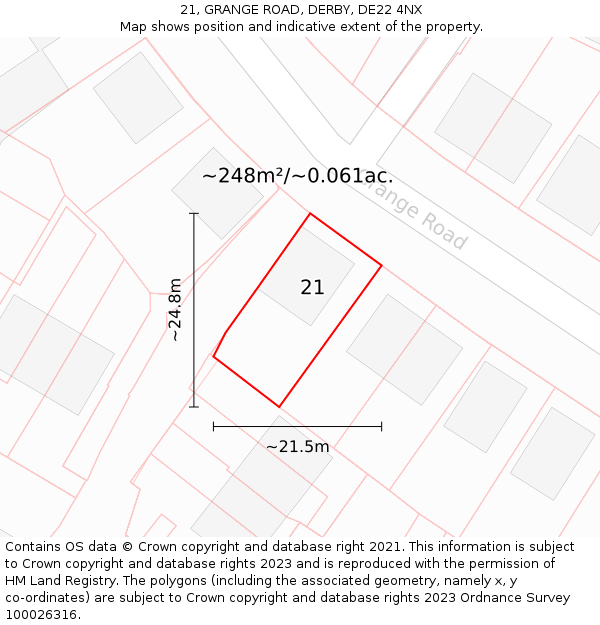 21, GRANGE ROAD, DERBY, DE22 4NX: Plot and title map