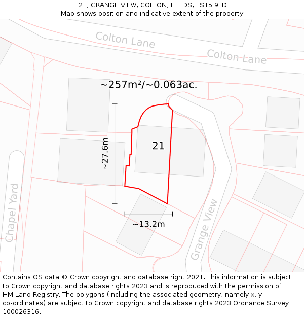 21, GRANGE VIEW, COLTON, LEEDS, LS15 9LD: Plot and title map
