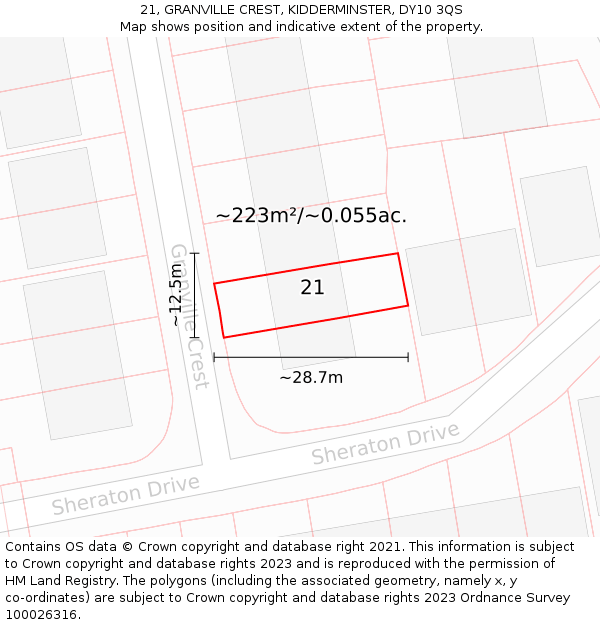 21, GRANVILLE CREST, KIDDERMINSTER, DY10 3QS: Plot and title map