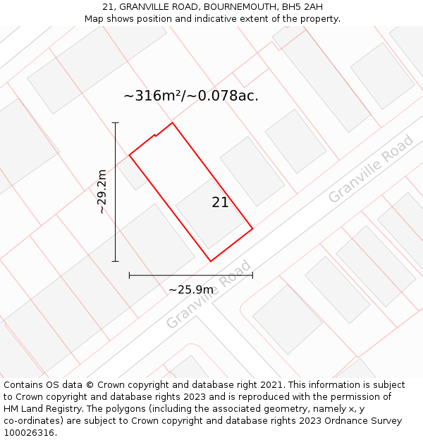 21, GRANVILLE ROAD, BOURNEMOUTH, BH5 2AH: Plot and title map