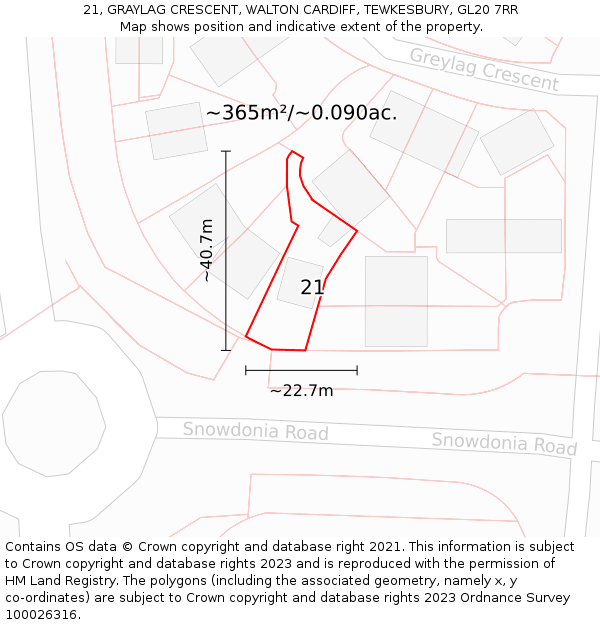 21, GRAYLAG CRESCENT, WALTON CARDIFF, TEWKESBURY, GL20 7RR: Plot and title map