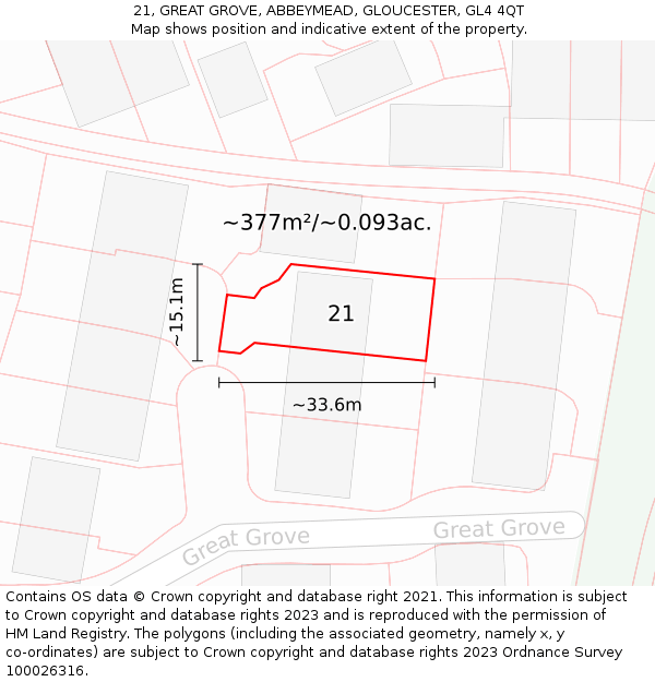 21, GREAT GROVE, ABBEYMEAD, GLOUCESTER, GL4 4QT: Plot and title map