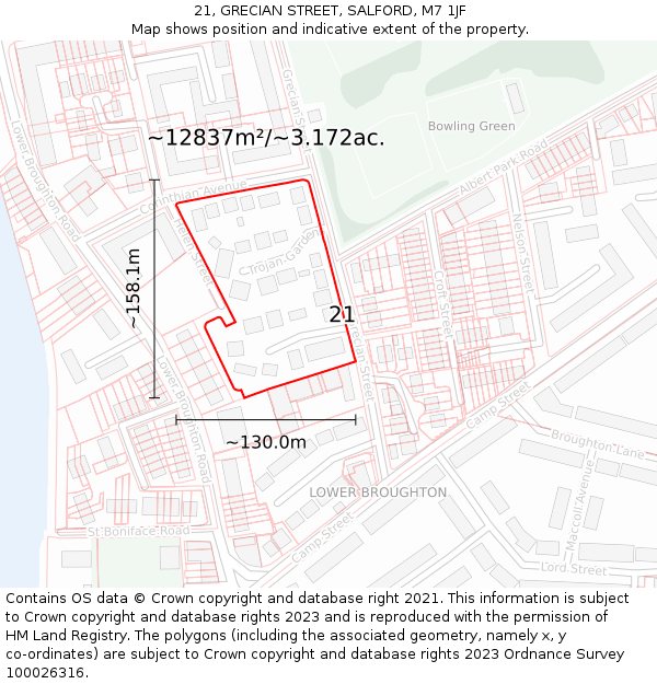 21, GRECIAN STREET, SALFORD, M7 1JF: Plot and title map