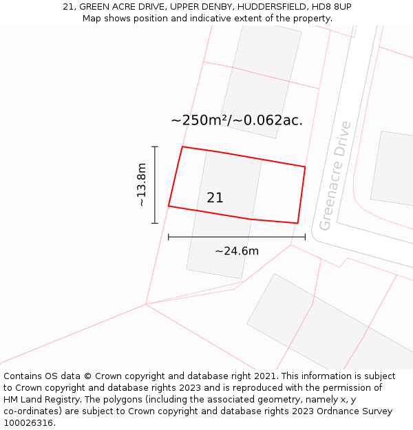 21, GREEN ACRE DRIVE, UPPER DENBY, HUDDERSFIELD, HD8 8UP: Plot and title map