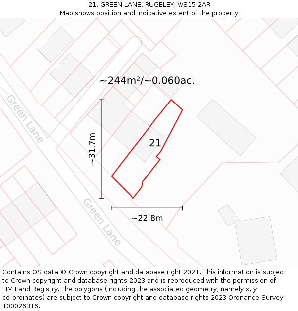 21, GREEN LANE, RUGELEY, WS15 2AR: Plot and title map
