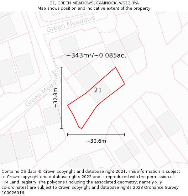 21, GREEN MEADOWS, CANNOCK, WS12 3YA: Plot and title map