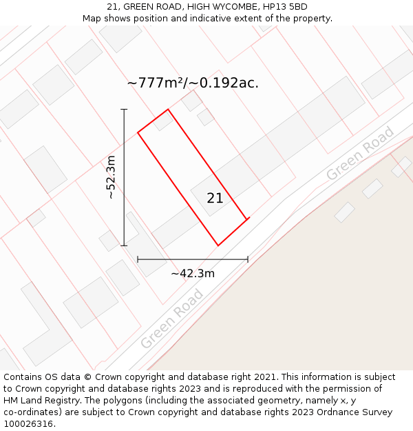 21, GREEN ROAD, HIGH WYCOMBE, HP13 5BD: Plot and title map