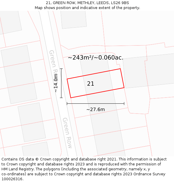21, GREEN ROW, METHLEY, LEEDS, LS26 9BS: Plot and title map