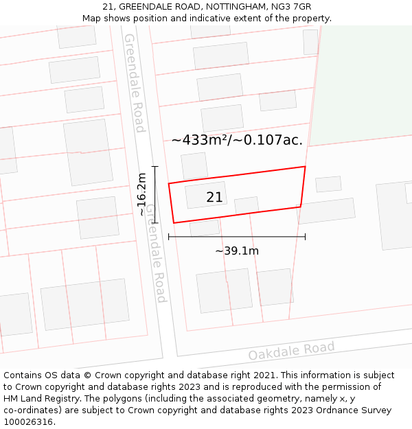 21, GREENDALE ROAD, NOTTINGHAM, NG3 7GR: Plot and title map
