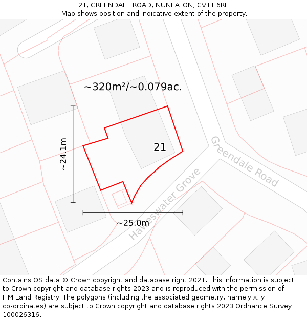 21, GREENDALE ROAD, NUNEATON, CV11 6RH: Plot and title map