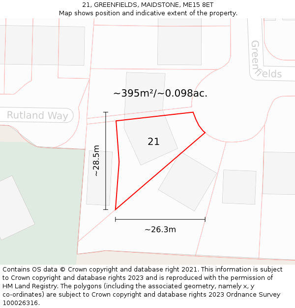 21, GREENFIELDS, MAIDSTONE, ME15 8ET: Plot and title map