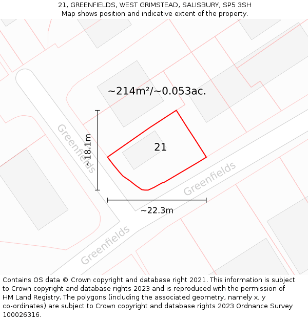 21, GREENFIELDS, WEST GRIMSTEAD, SALISBURY, SP5 3SH: Plot and title map