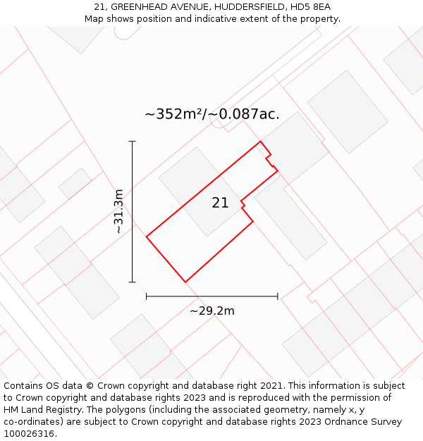 21, GREENHEAD AVENUE, HUDDERSFIELD, HD5 8EA: Plot and title map