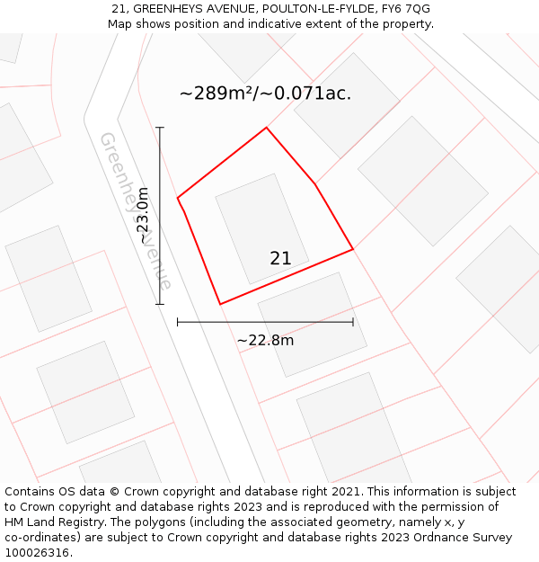 21, GREENHEYS AVENUE, POULTON-LE-FYLDE, FY6 7QG: Plot and title map