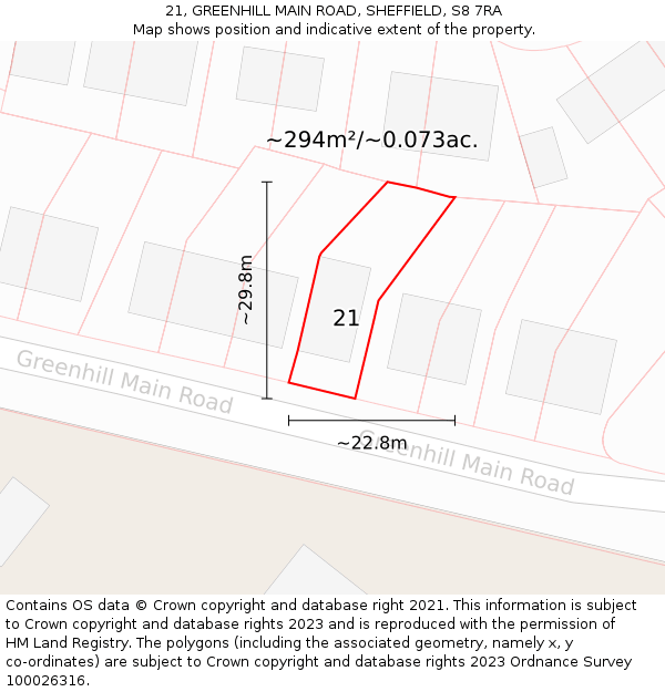 21, GREENHILL MAIN ROAD, SHEFFIELD, S8 7RA: Plot and title map