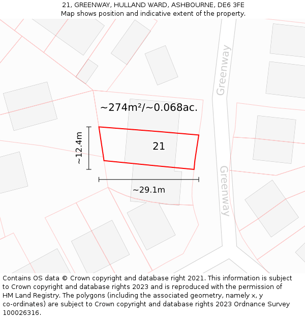 21, GREENWAY, HULLAND WARD, ASHBOURNE, DE6 3FE: Plot and title map