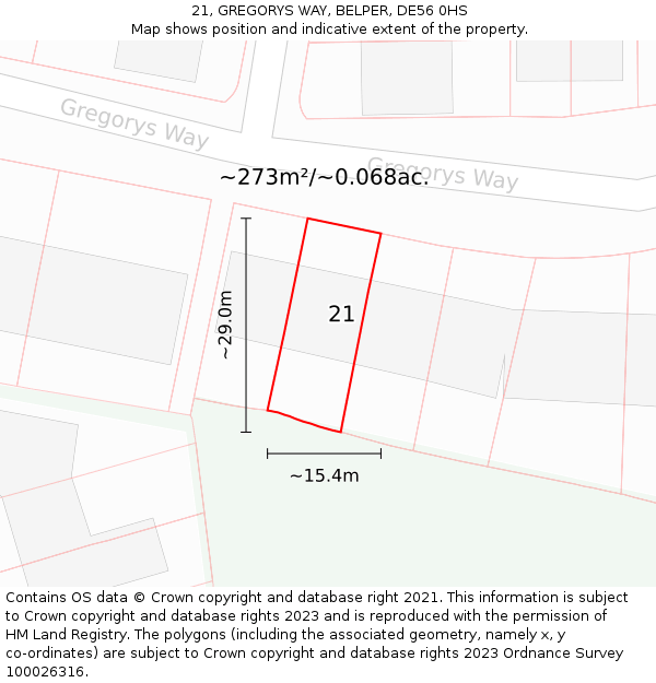 21, GREGORYS WAY, BELPER, DE56 0HS: Plot and title map