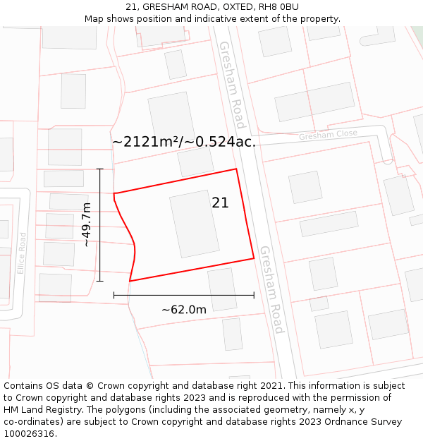 21, GRESHAM ROAD, OXTED, RH8 0BU: Plot and title map