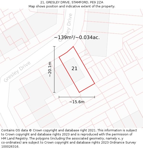 21, GRESLEY DRIVE, STAMFORD, PE9 2ZA: Plot and title map