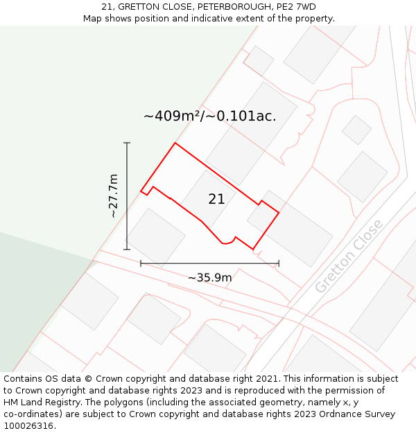 21, GRETTON CLOSE, PETERBOROUGH, PE2 7WD: Plot and title map