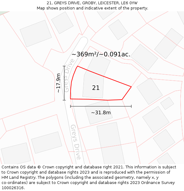 21, GREYS DRIVE, GROBY, LEICESTER, LE6 0YW: Plot and title map