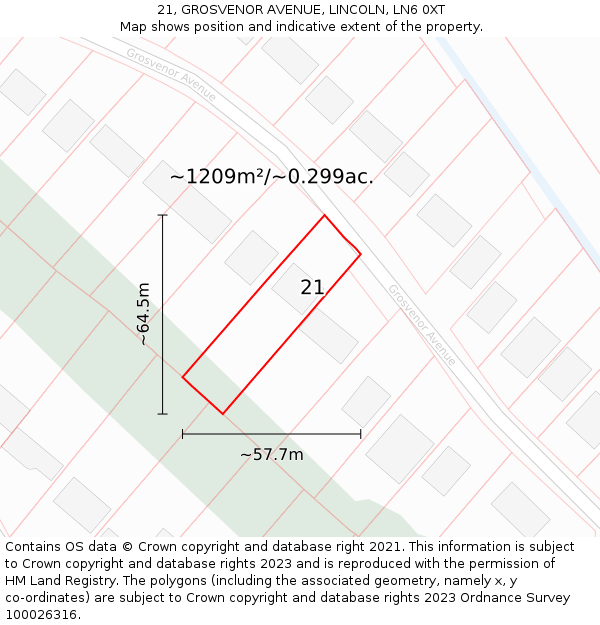 21, GROSVENOR AVENUE, LINCOLN, LN6 0XT: Plot and title map