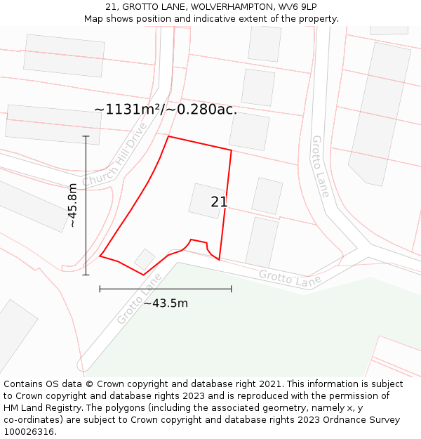 21, GROTTO LANE, WOLVERHAMPTON, WV6 9LP: Plot and title map