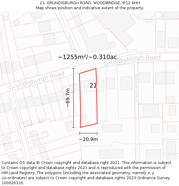 21, GRUNDISBURGH ROAD, WOODBRIDGE, IP12 4HH: Plot and title map