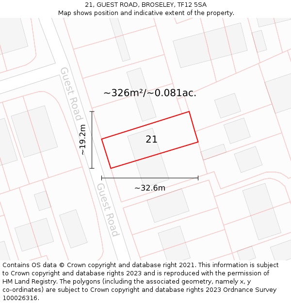 21, GUEST ROAD, BROSELEY, TF12 5SA: Plot and title map
