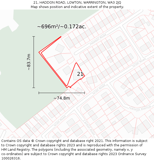 21, HADDON ROAD, LOWTON, WARRINGTON, WA3 2JQ: Plot and title map