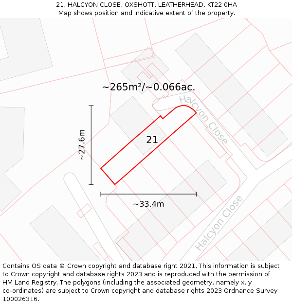 21, HALCYON CLOSE, OXSHOTT, LEATHERHEAD, KT22 0HA: Plot and title map