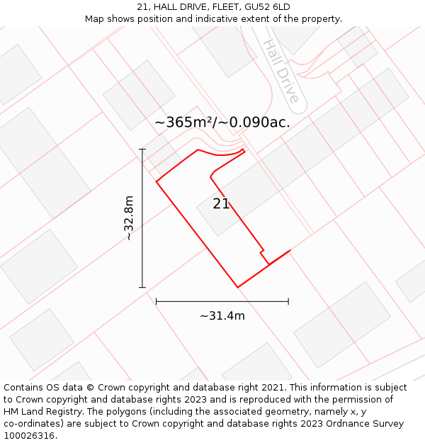 21, HALL DRIVE, FLEET, GU52 6LD: Plot and title map