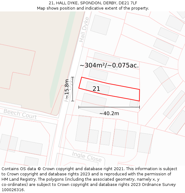 21, HALL DYKE, SPONDON, DERBY, DE21 7LF: Plot and title map