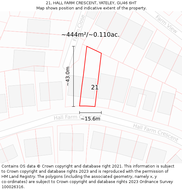 21, HALL FARM CRESCENT, YATELEY, GU46 6HT: Plot and title map