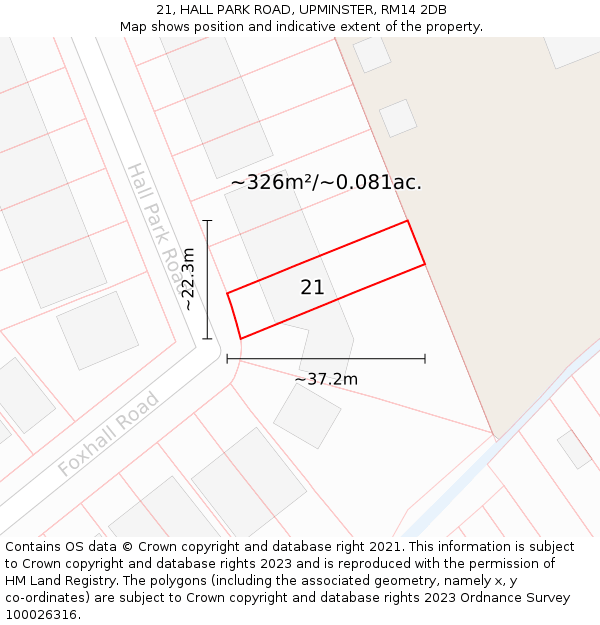 21, HALL PARK ROAD, UPMINSTER, RM14 2DB: Plot and title map