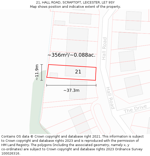 21, HALL ROAD, SCRAPTOFT, LEICESTER, LE7 9SY: Plot and title map