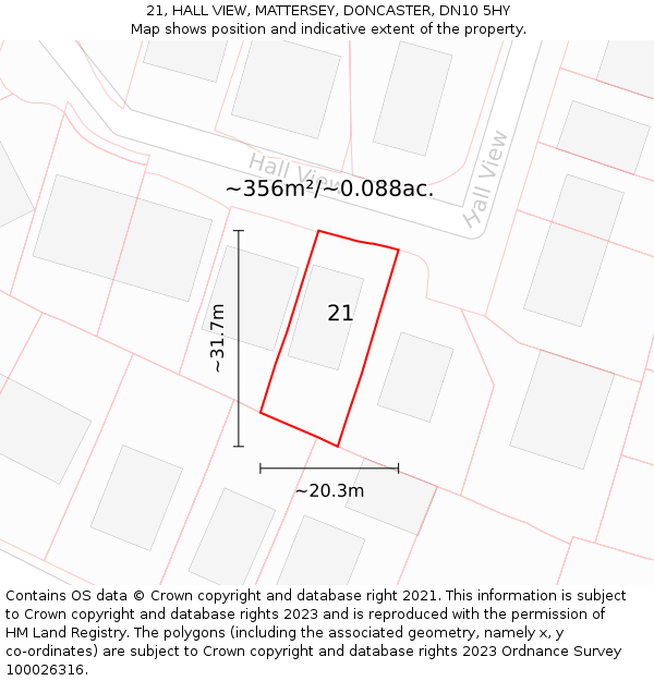 21, HALL VIEW, MATTERSEY, DONCASTER, DN10 5HY: Plot and title map