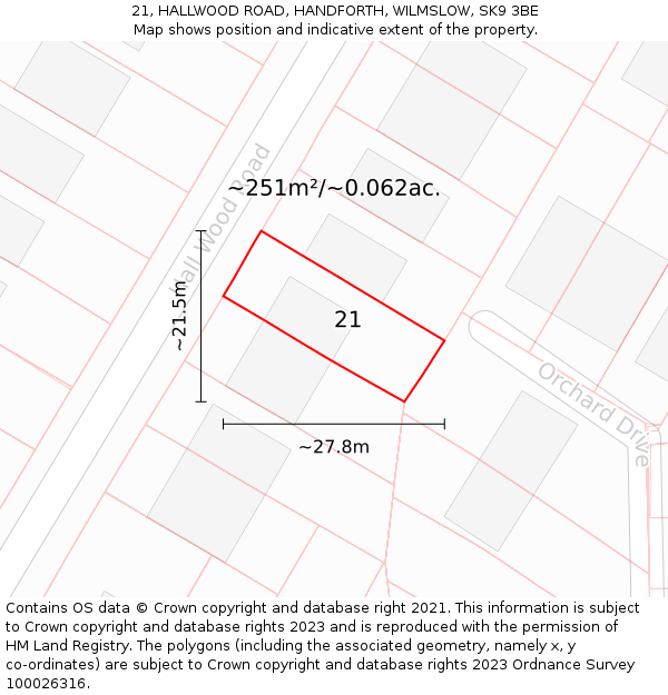 21, HALLWOOD ROAD, HANDFORTH, WILMSLOW, SK9 3BE: Plot and title map