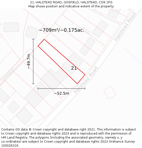 21, HALSTEAD ROAD, GOSFIELD, HALSTEAD, CO9 1PG: Plot and title map
