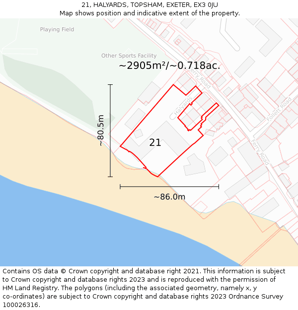 21, HALYARDS, TOPSHAM, EXETER, EX3 0JU: Plot and title map