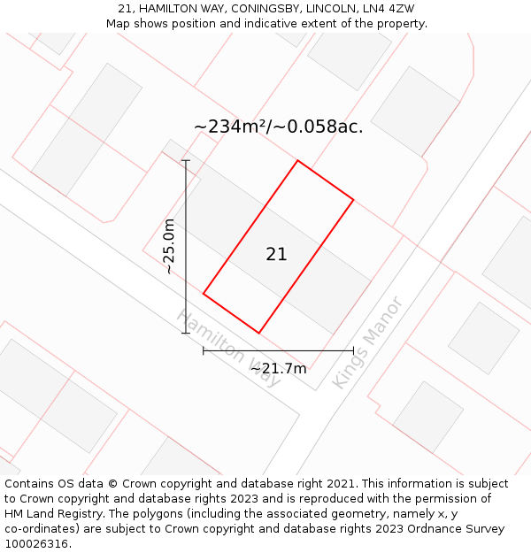 21, HAMILTON WAY, CONINGSBY, LINCOLN, LN4 4ZW: Plot and title map