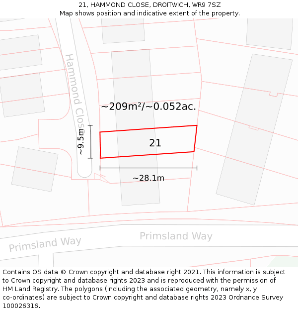 21, HAMMOND CLOSE, DROITWICH, WR9 7SZ: Plot and title map
