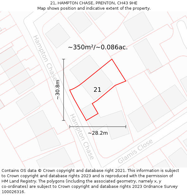 21, HAMPTON CHASE, PRENTON, CH43 9HE: Plot and title map