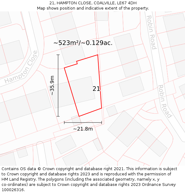 21, HAMPTON CLOSE, COALVILLE, LE67 4DH: Plot and title map