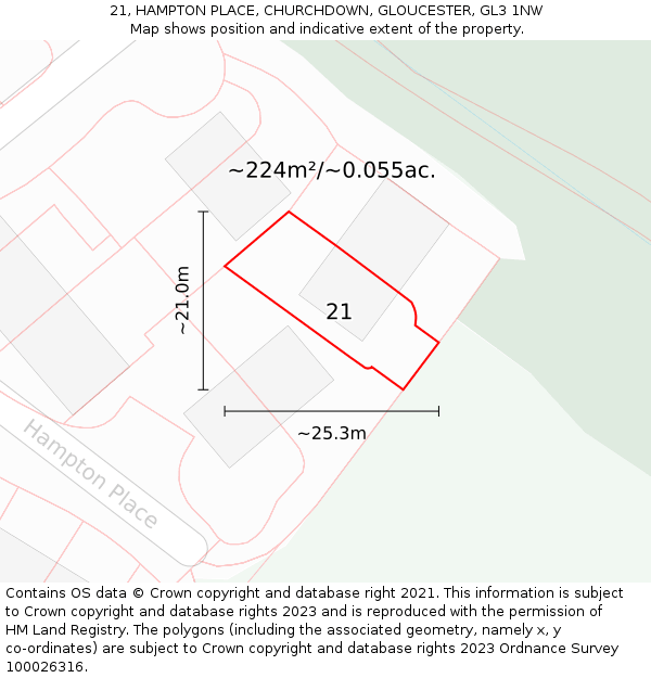 21, HAMPTON PLACE, CHURCHDOWN, GLOUCESTER, GL3 1NW: Plot and title map