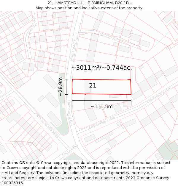 21, HAMSTEAD HILL, BIRMINGHAM, B20 1BL: Plot and title map